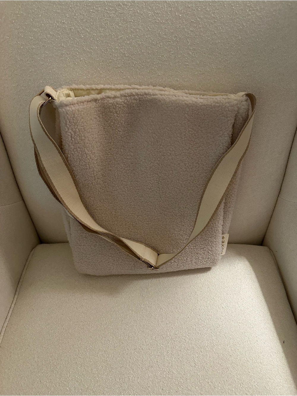 Nuxe Paris Cream Sherpa Crossbody Shoulder Bag